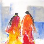 Gespräch, Mischtechnik auf Pappelholzplatte, 40 x 50 cm   *** VERKAUFT ***